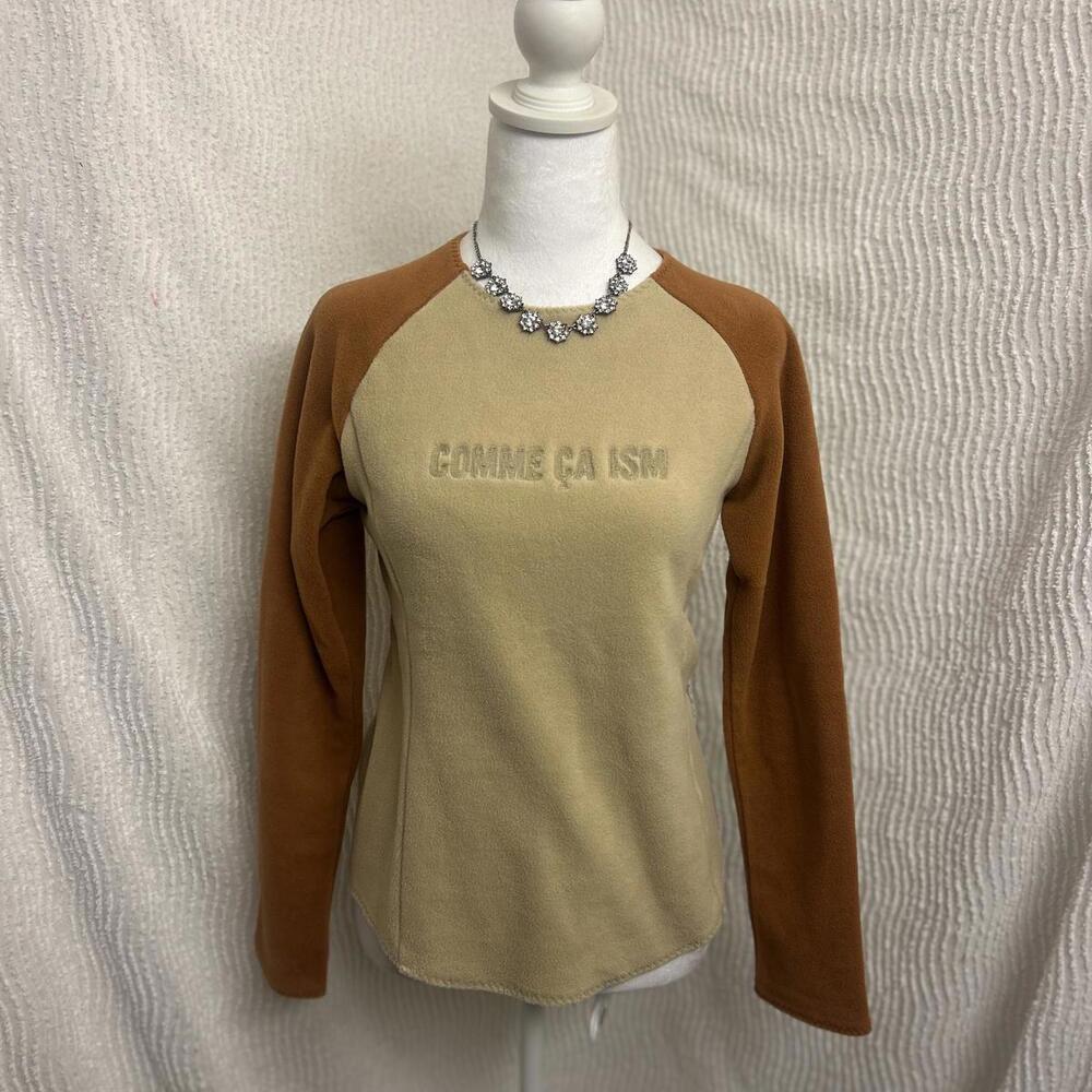 Comme Ca Ism Tan Brown Fleece Pullover Sweater Size M Cozy Minimal